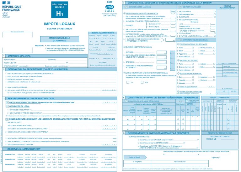 La déclaration fiscale H1 et la taxe foncière